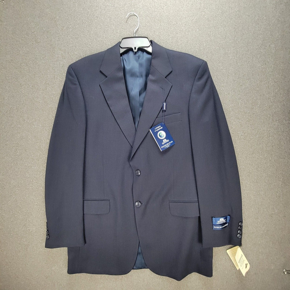 Stafford Traveler Blazer Mens 40L Navy Wool Plus Lycra Sportscoat Career